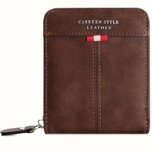 NWT Gorgeous Carrken Style Men’s Brown Pu Suede Leather all around Zip Wallet